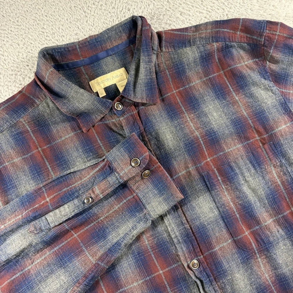 The Territory Ahead Shirt Mens‎ Large Blue Plaid Button Up Long Sleeve Casual
